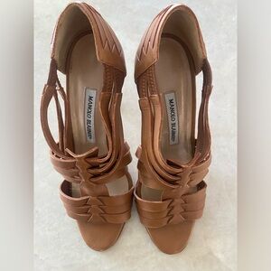 Manolo Blahnik Ochre Leather Sandal Heels